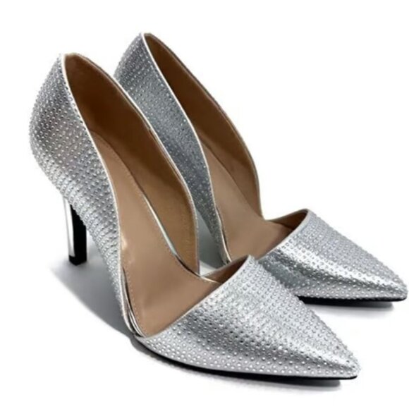MIA Shoes - MIA Women’s Size 8 Silver Stones CIA d’Orsay Pointed Toe Pump High Heels